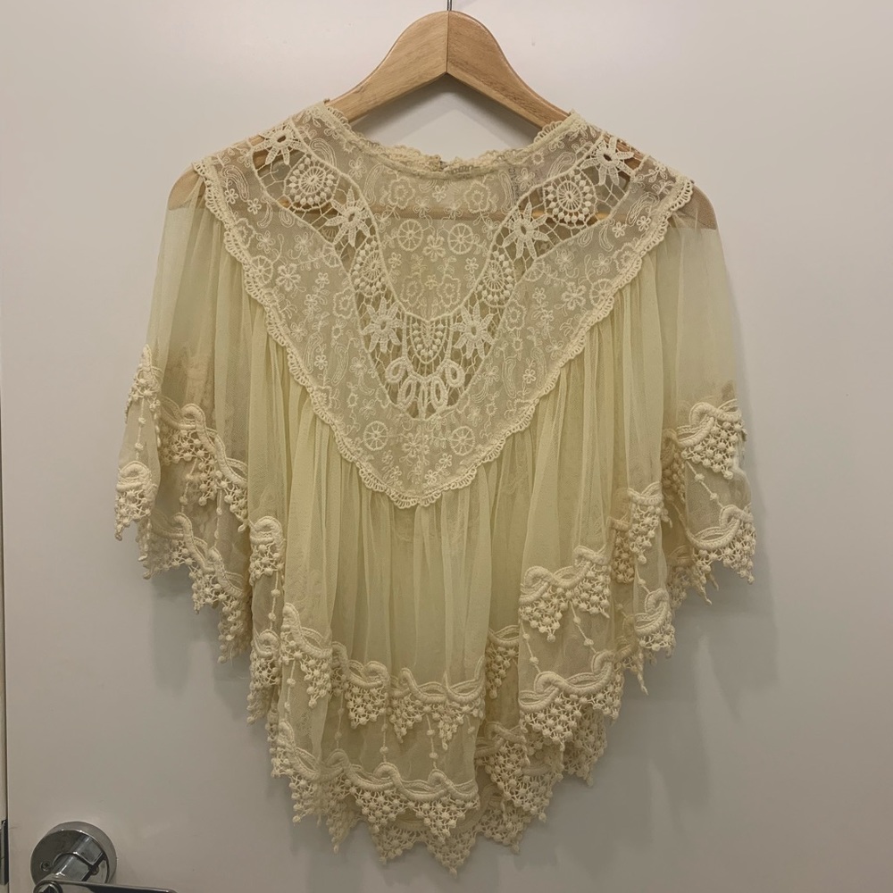 H&M boho poncho-style blouse top, cream/off white size S